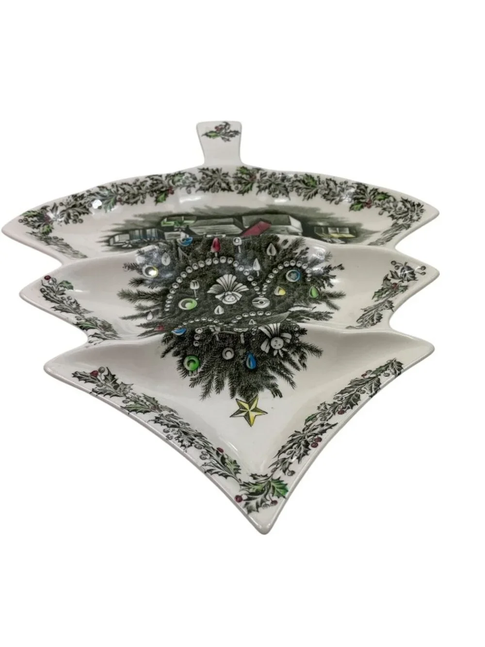 Johnson Bros Merry Christmas Tree-Shaped 3-Part Relish Serving Dish Festive